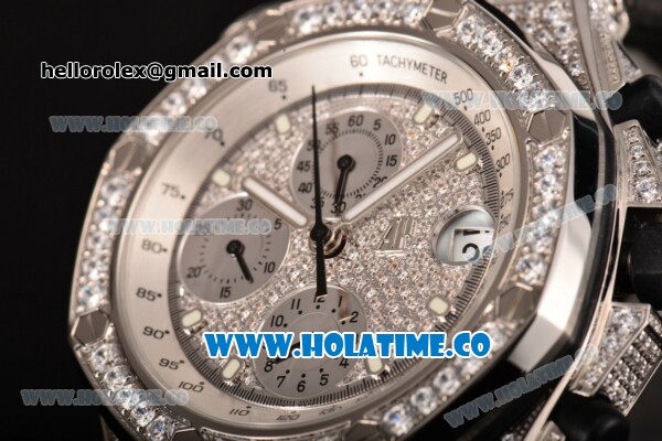 Audemars Piguet Royal Oak Offshore Chrono Swiss Valjoux 7750 Automatic Steel/Diamonds Case with White Markers and Diamonds Bezel(NOOB) - Click Image to Close